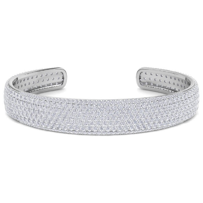 10 Carat Diamond Bangle Bracelet In 14K White Gold, 1/2 Inch Wide