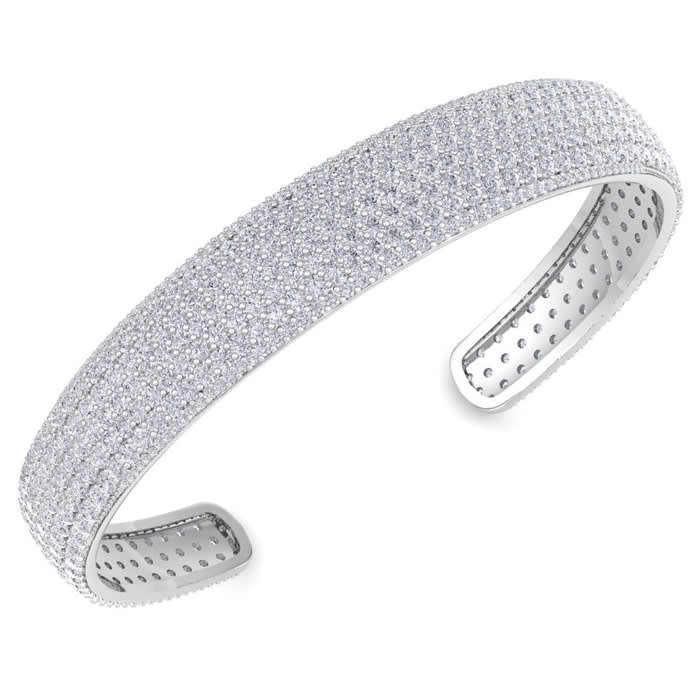 10 Carat Diamond Bangle Bracelet In 14K White Gold, 1/2 Inch Wide