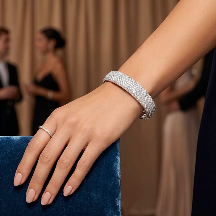 10 Carat Diamond Bangle Bracelet In 14K White Gold, 1/2 Inch Wide