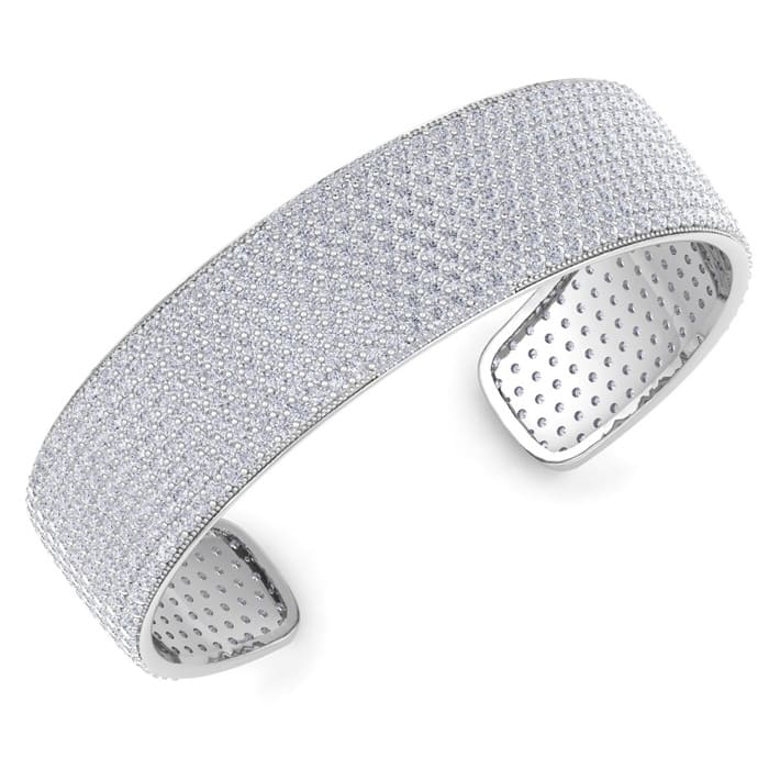 20 Carat Lab Grown Diamond Bangle Bracelet In 14K White Gold, 3/4 Inch Wide