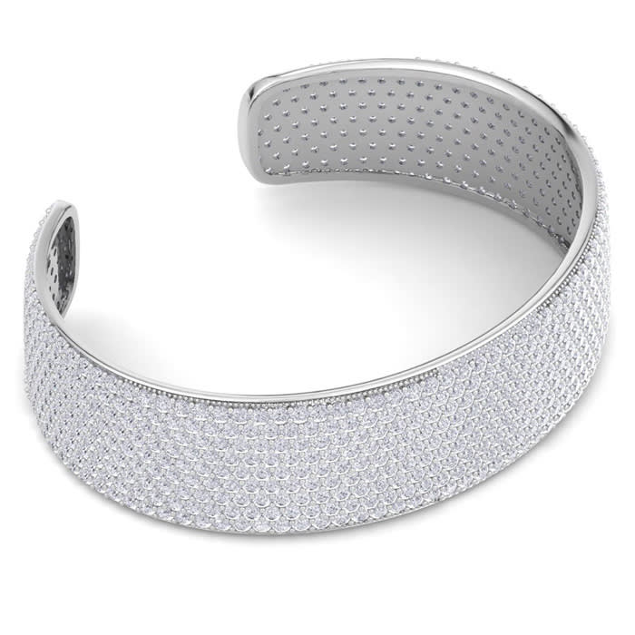 20 Carat Lab Grown Diamond Bangle Bracelet In 14K White Gold, 3/4 Inch Wide