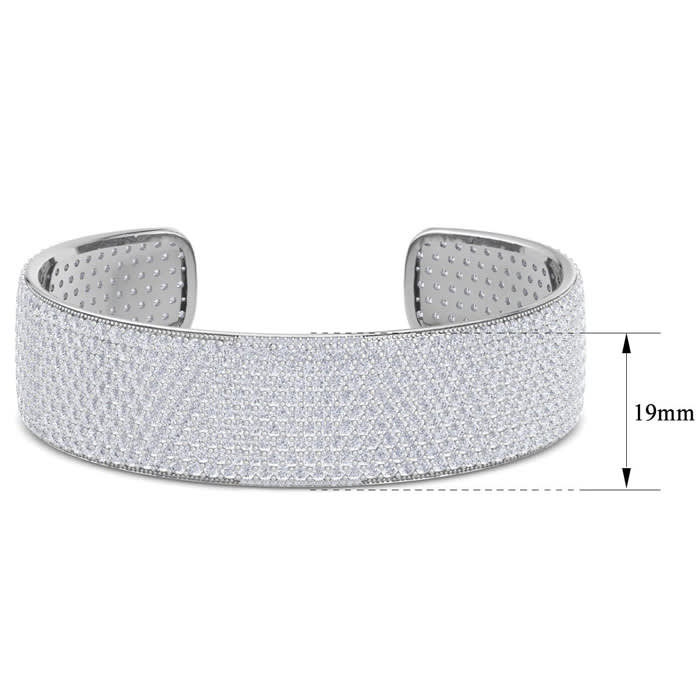 20 Carat Lab Grown Diamond Bangle Bracelet In 14K White Gold, 3/4 Inch Wide