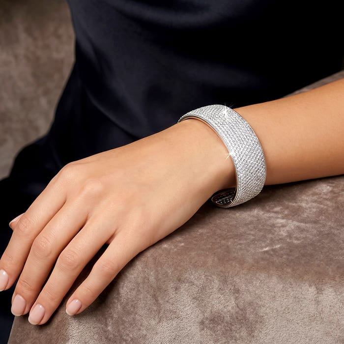 20 Carat Diamond Bangle Bracelet In 14K White Gold, 3/4 Inch Wide