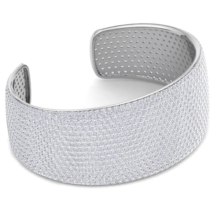 29 Carat Lab Grown Diamond Bangle Bracelet In 14K White Gold, 1.20 Inches Wide