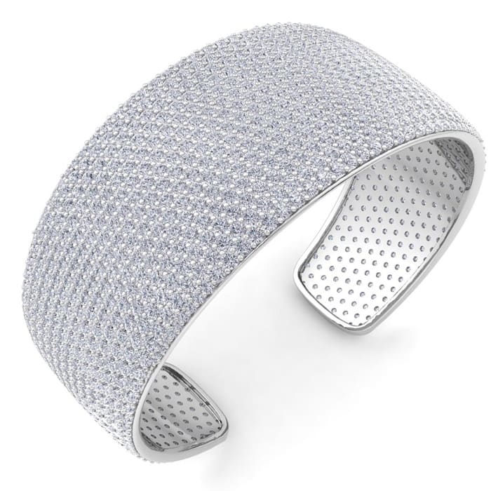 29 Carat Lab Grown Diamond Bangle Bracelet In 14K White Gold, 1.20 Inches Wide
