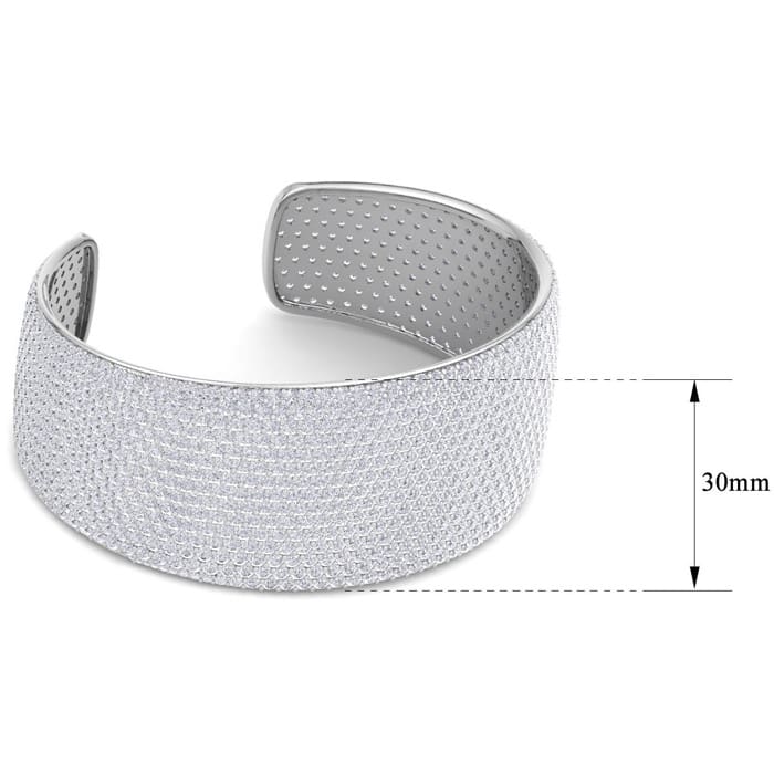 29 Carat Diamond Bangle Bracelet In 14K White Gold, 1.20 Inches Wide