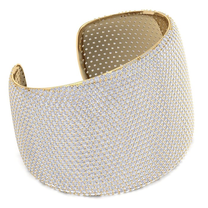 52 Carat Lab Grown Diamond Bangle Bracelet In 14K Yellow Gold, 2 Inches Wide