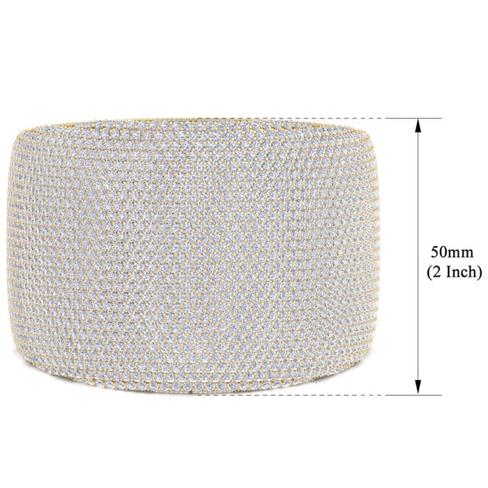 52 Carat Lab Grown Diamond Bangle Bracelet In 14K Yellow Gold, 2 Inches Wide
