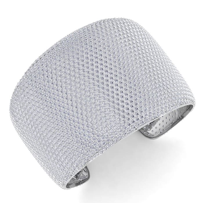 52 Carat Diamond Bangle Bracelet In 14K White Gold, 2 Inches Wide