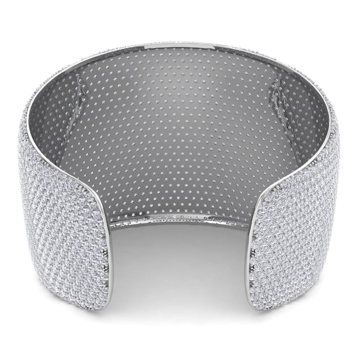 52 Carat Diamond Bangle Bracelet In 14K White Gold, 2 Inches Wide