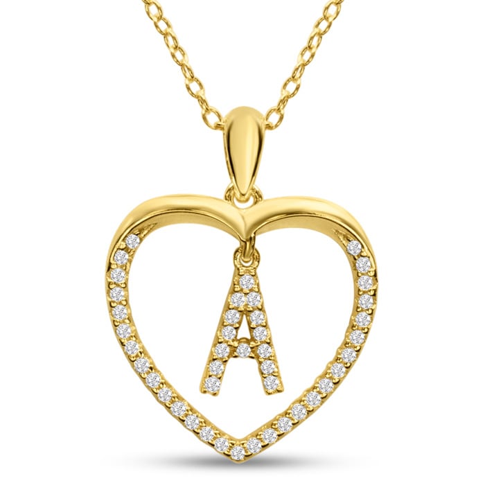 Letter A 1/5ct Diamond Initial Necklace In Yellow Gold Over Sterling Silver, 16 Inches