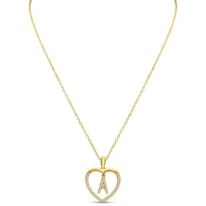 Letter A 1/5ct Diamond Initial Necklace In Yellow Gold Over Sterling Silver, 16 Inches