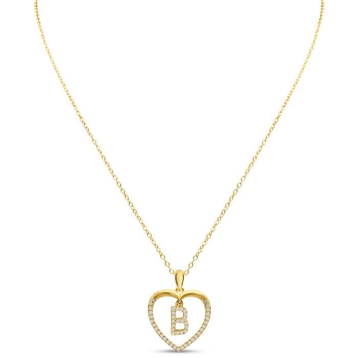 Letter B 1/5ct Diamond Initial Necklace In Yellow Gold Over Sterling Silver, 16 Inches