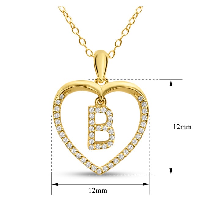 Letter B 1/5ct Diamond Initial Necklace In Yellow Gold Over Sterling Silver, 16 Inches