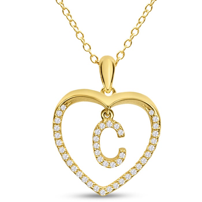 Letter C 1/5ct Diamond Initial Necklace In Yellow Gold Over Sterling Silver, 16 Inches