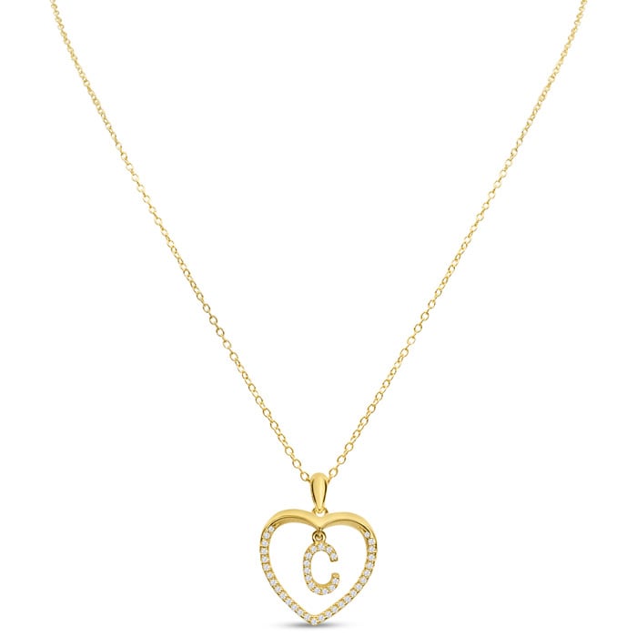 Letter C 1/5ct Diamond Initial Necklace In Yellow Gold Over Sterling Silver, 16 Inches