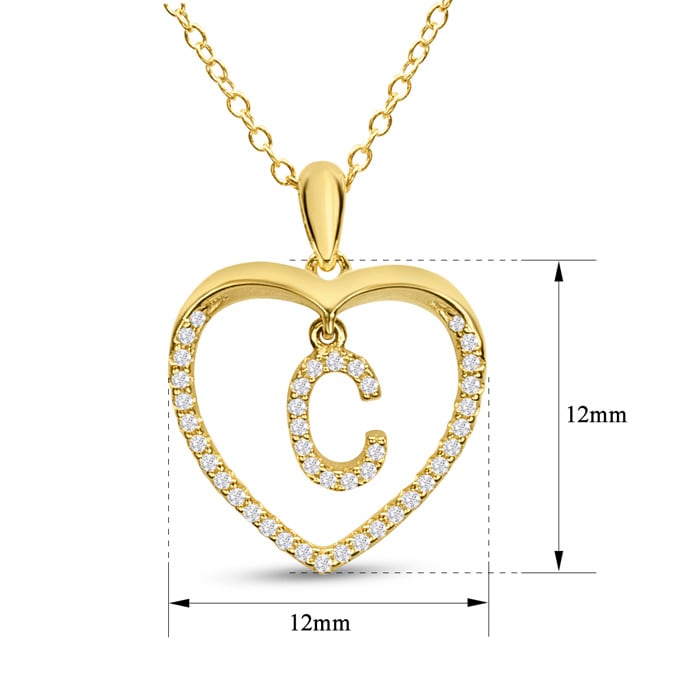 Letter C 1/5ct Diamond Initial Necklace In Yellow Gold Over Sterling Silver, 16 Inches