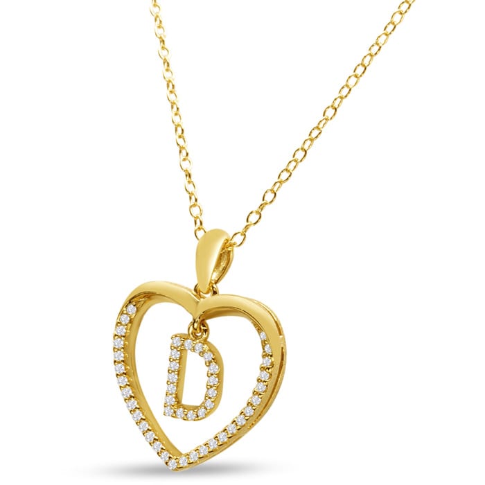 Letter D 1/5ct Diamond Initial Necklace In Yellow Gold Over Sterling Silver, 16 Inches