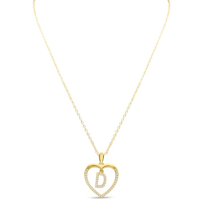 Letter D 1/5ct Diamond Initial Necklace In Yellow Gold Over Sterling Silver, 16 Inches