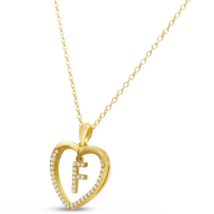 Letter F 1/5ct Diamond Initial Necklace In Yellow Gold Over Sterling Silver, 16 Inches