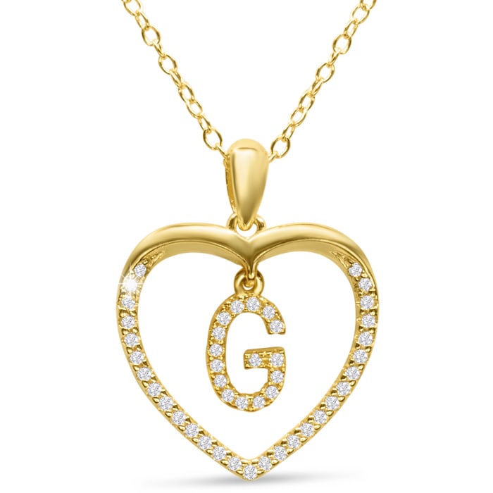Letter G 1/5ct Diamond Initial Necklace In Yellow Gold Over Sterling Silver, 16 Inches