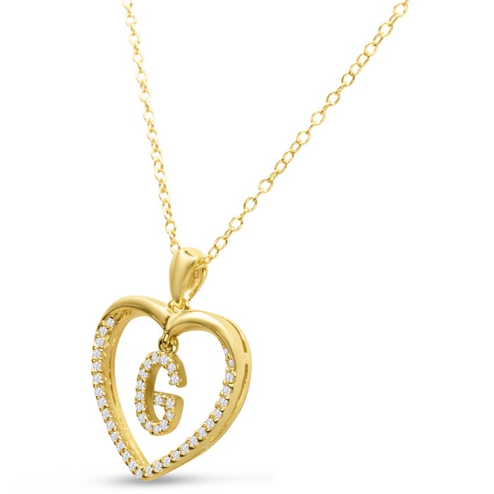 Letter G 1/5ct Diamond Initial Necklace In Yellow Gold Over Sterling Silver, 16 Inches