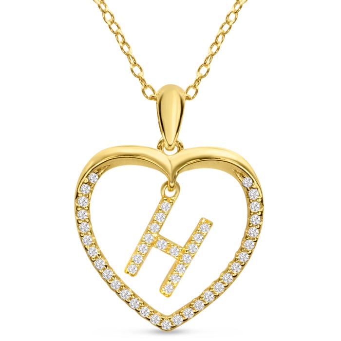 Letter H 1/5ct Diamond Initial Necklace In Yellow Gold Over Sterling Silver, 16 Inches