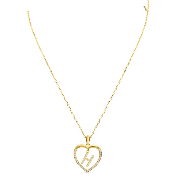 Letter H 1/5ct Diamond Initial Necklace In Yellow Gold Over Sterling Silver, 16 Inches