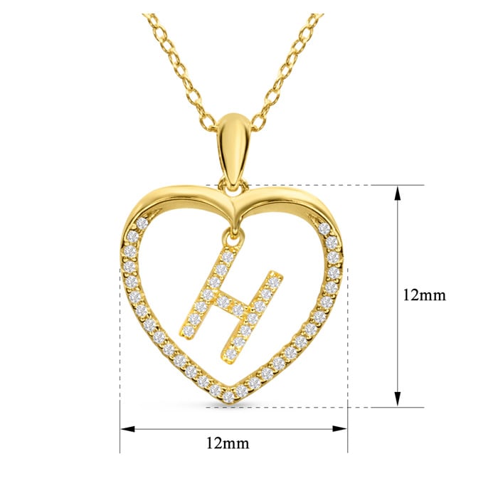 Letter H 1/5ct Diamond Initial Necklace In Yellow Gold Over Sterling Silver, 16 Inches