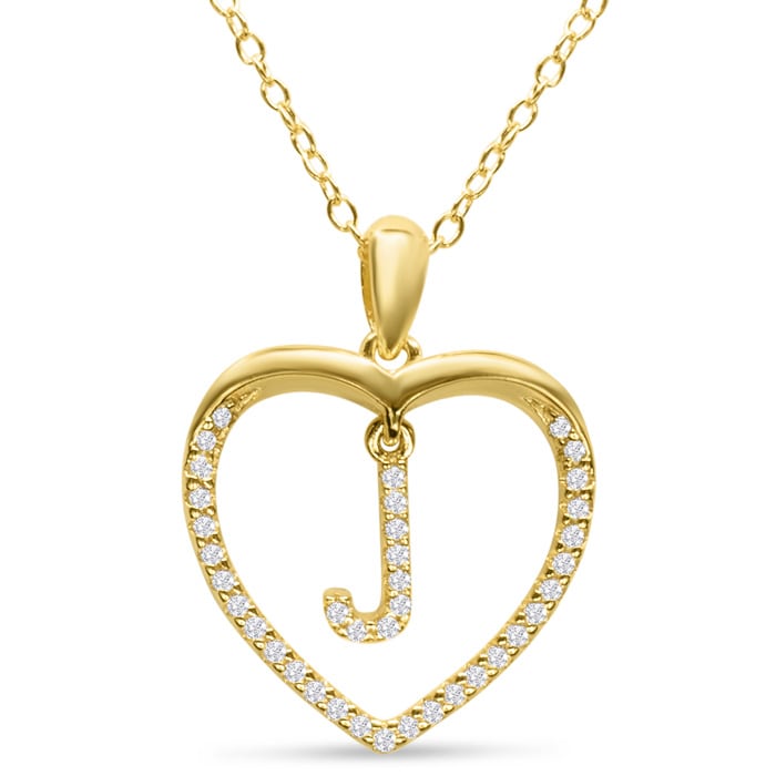 Letter J 1/5ct Diamond Initial Necklace In Yellow Gold Over Sterling Silver, 16 Inches