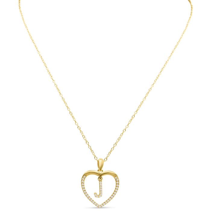 Letter J 1/5ct Diamond Initial Necklace In Yellow Gold Over Sterling Silver, 16 Inches