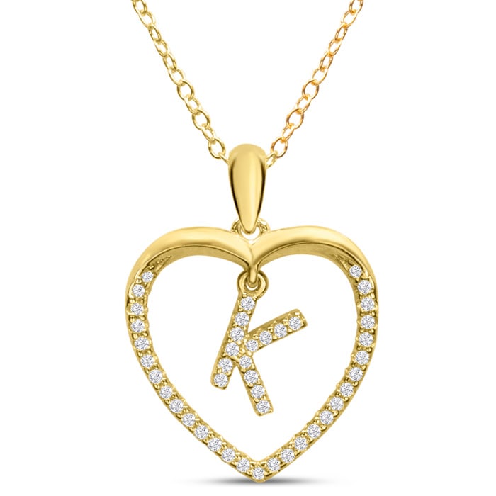 Letter K 1/5ct Diamond Initial Necklace In Yellow Gold Over Sterling Silver, 16 Inches