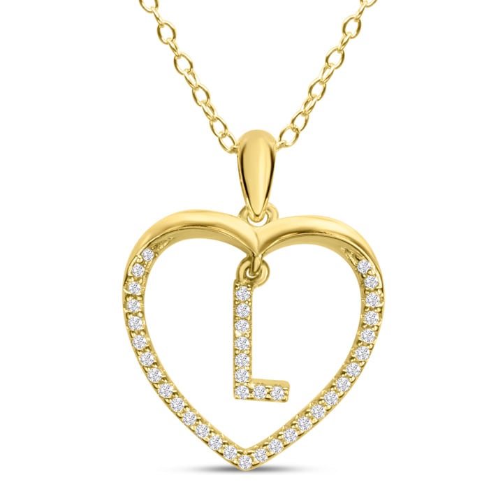 Letter L 1/5ct Diamond Initial Necklace In Yellow Gold Over Sterling Silver, 16 Inches