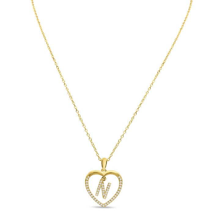 Letter N 1/5ct Diamond Initial Necklace In Yellow Gold Over Sterling Silver, 16 Inches