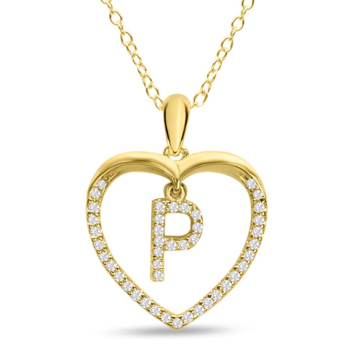 Letter P 1/5ct Diamond Initial Necklace In Yellow Gold Over Sterling Silver, 16 Inches