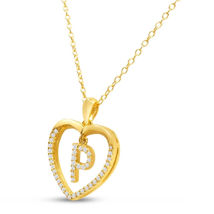 Letter P 1/5ct Diamond Initial Necklace In Yellow Gold Over Sterling Silver, 16 Inches