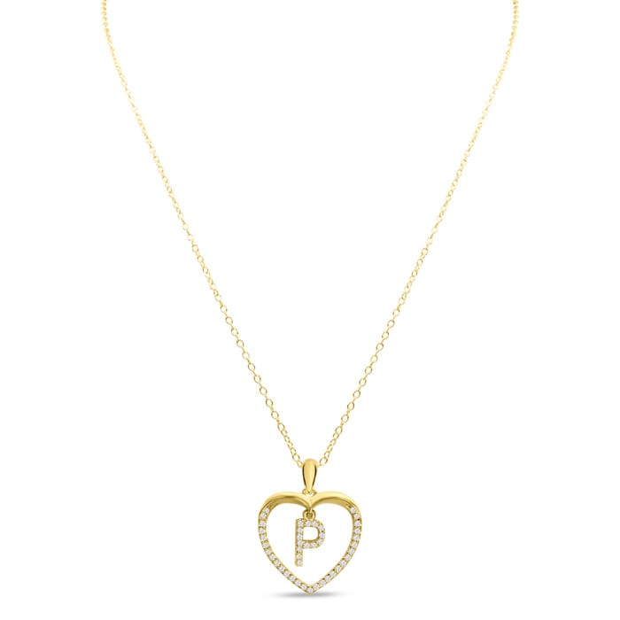 Letter P 1/5ct Diamond Initial Necklace In Yellow Gold Over Sterling Silver, 16 Inches