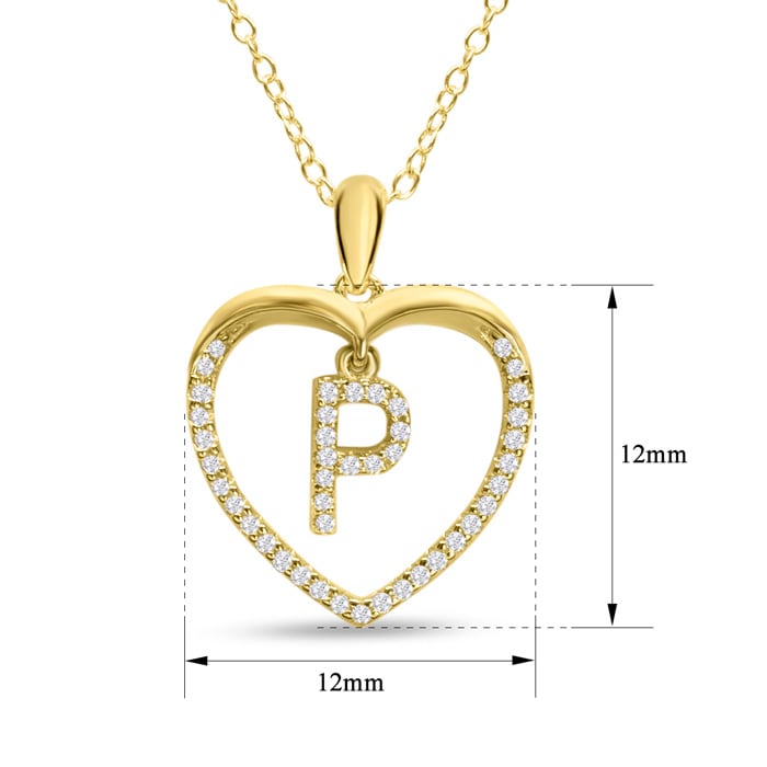 Letter P 1/5ct Diamond Initial Necklace In Yellow Gold Over Sterling Silver, 16 Inches