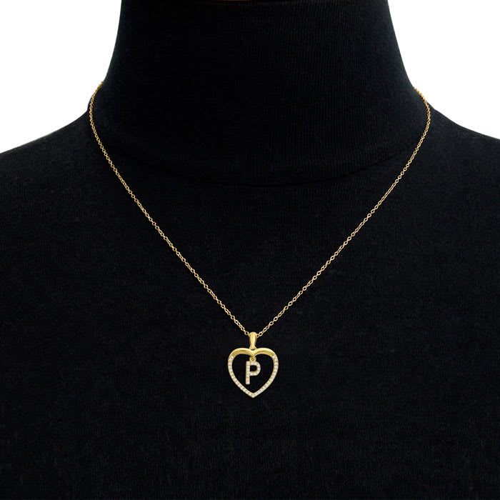 Letter P 1/5ct Diamond Initial Necklace In Yellow Gold Over Sterling Silver, 16 Inches