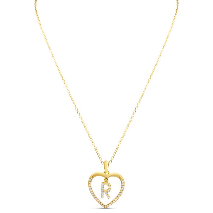 Letter R 1/5ct Diamond Initial Necklace In Yellow Gold Over Sterling Silver, 16 Inches