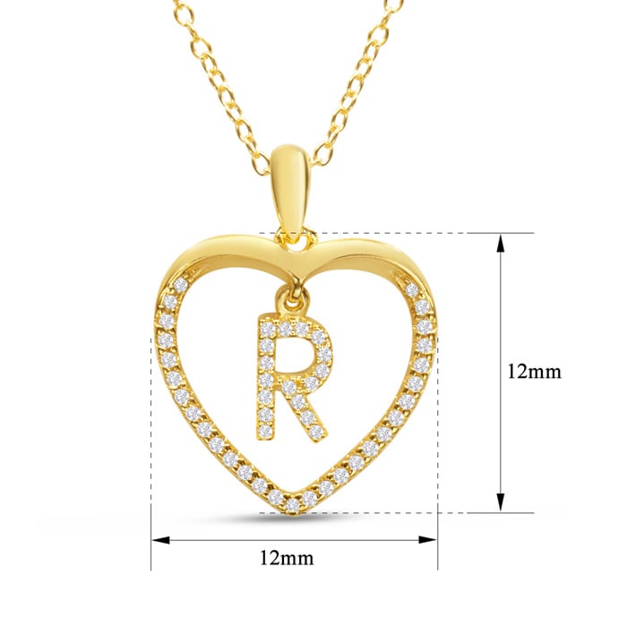 Letter R 1/5ct Diamond Initial Necklace In Yellow Gold Over Sterling Silver, 16 Inches