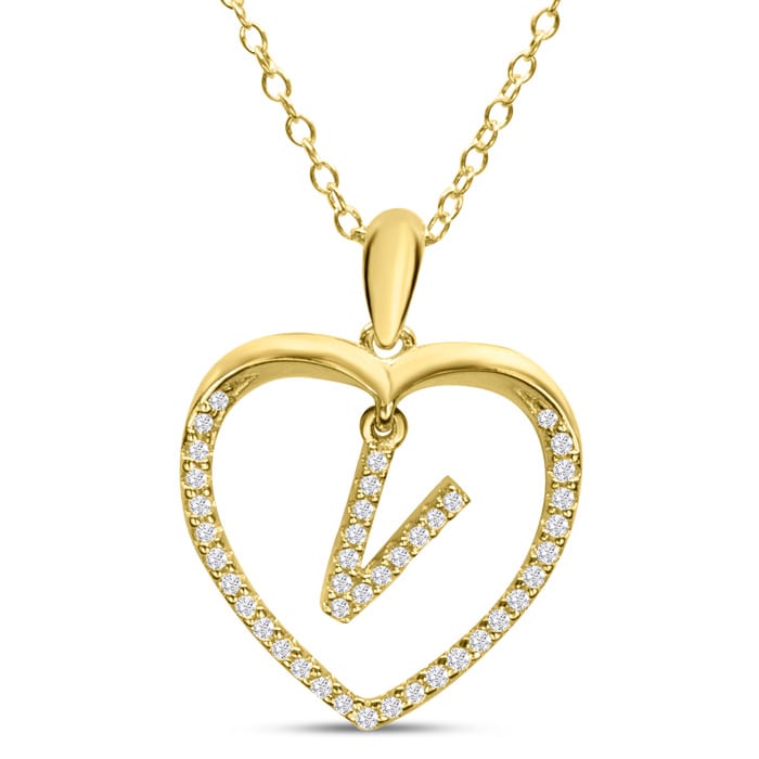 Letter V 1/5ct Diamond Initial Necklace In Yellow Gold Over Sterling Silver, 16 Inches