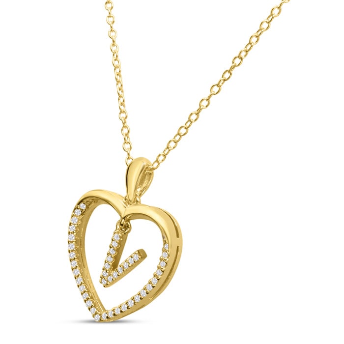 Letter V 1/5ct Diamond Initial Necklace In Yellow Gold Over Sterling Silver, 16 Inches