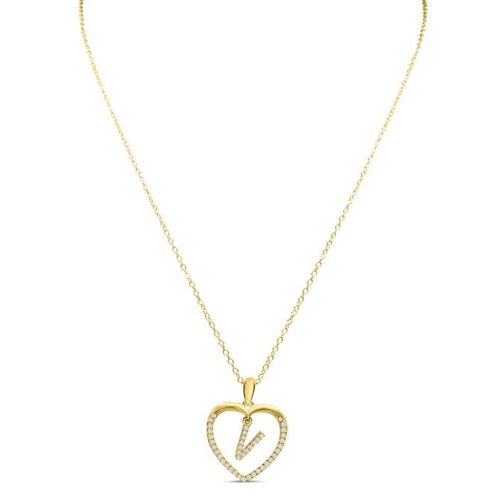 Letter V 1/5ct Diamond Initial Necklace In Yellow Gold Over Sterling Silver, 16 Inches