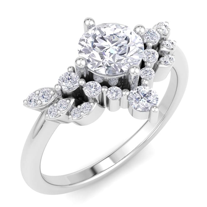 1 Carat Intricate Moissanite Engagement Ring In 14K White Gold