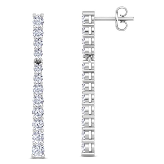 1 Carat Lab Grown Diamond Bar Earrings In 14 Karat White Gold, 1 Inch