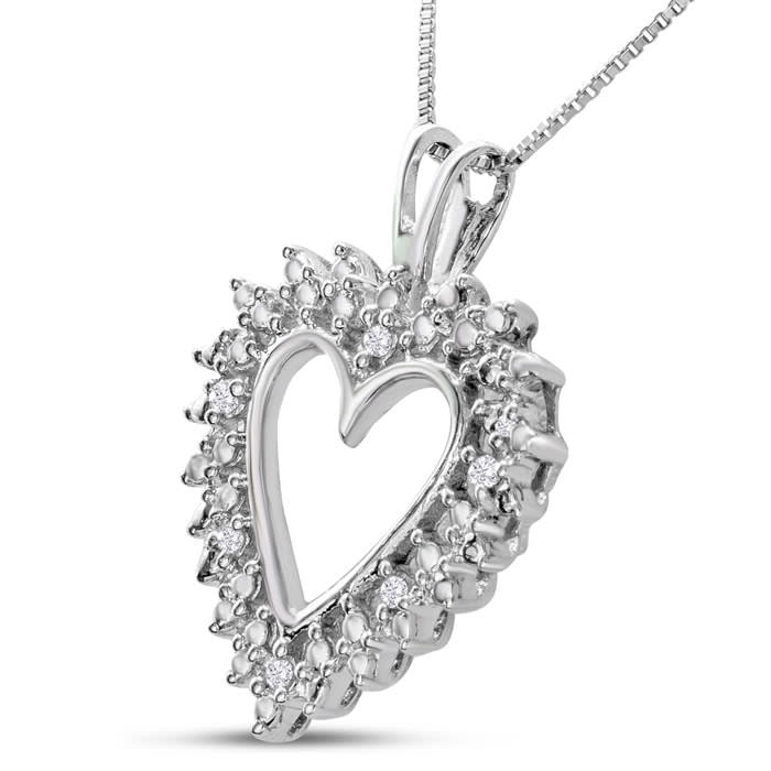 0.07 Carat Diamond Heart Necklace In Sterling Silver, 18 Inches