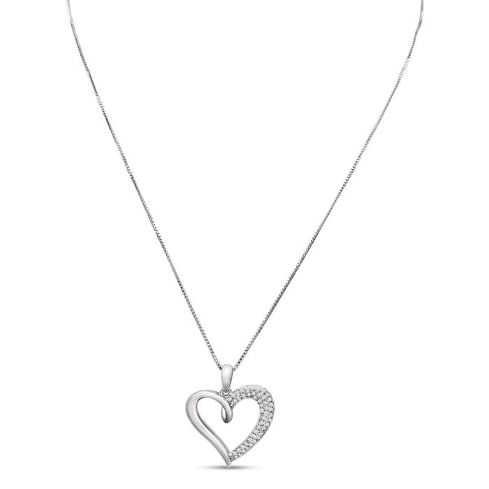1/4 Carat Diamond Heart Necklace In Sterling Silver, 18 Inches