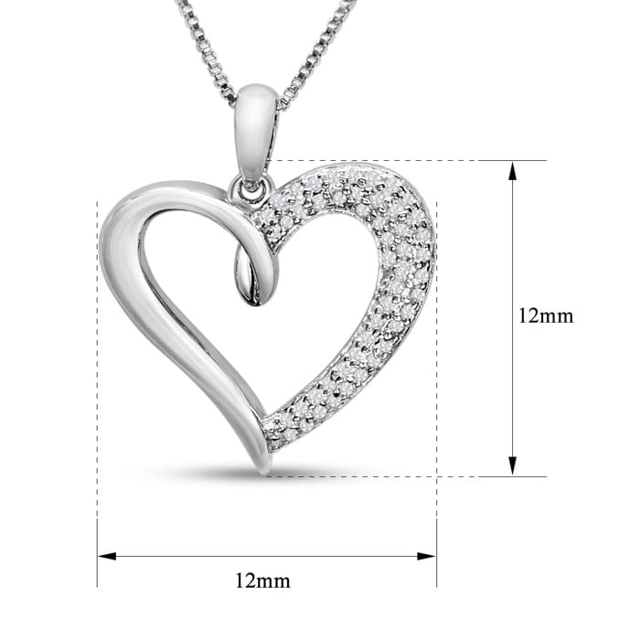 1/4 Carat Diamond Heart Necklace In Sterling Silver, 18 Inches