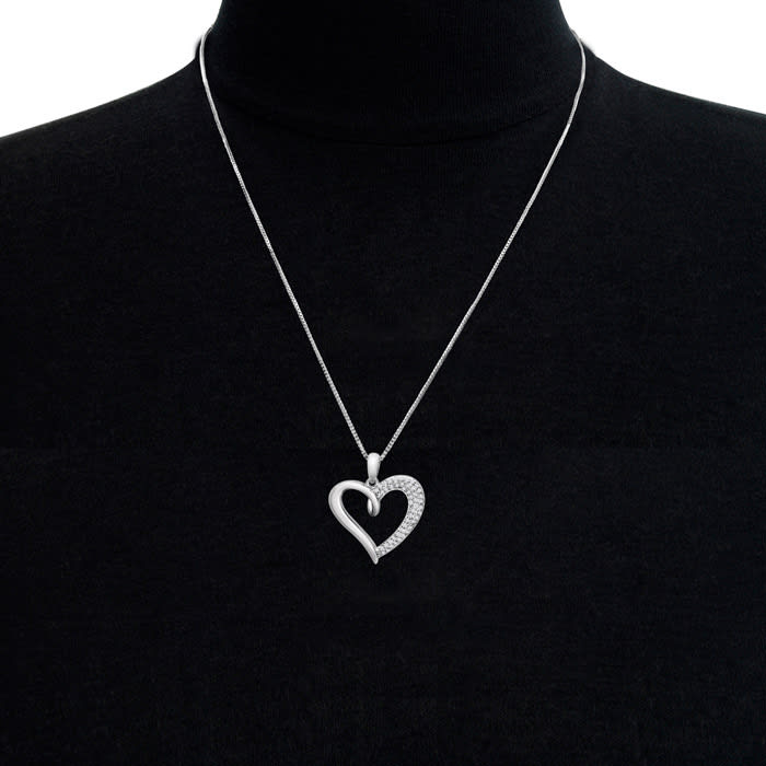 1/4 Carat Diamond Heart Necklace In Sterling Silver, 18 Inches